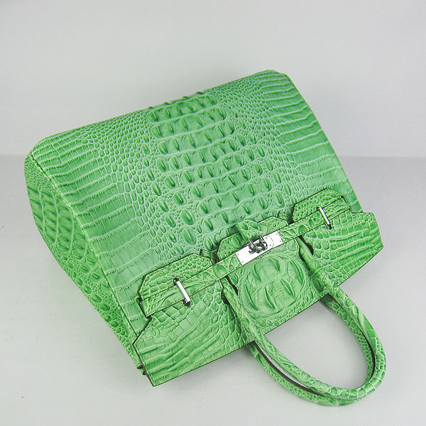 High Quality Fake Hermes Birkin 35CM Crocodile Head Veins Leather Bag Green 6089 - Click Image to Close